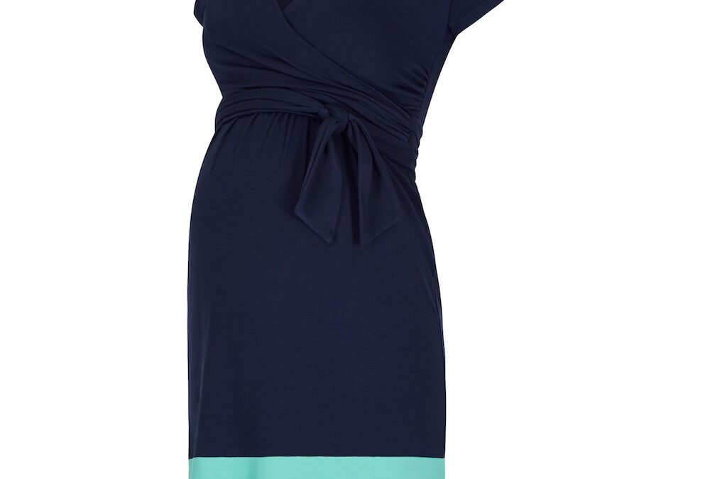 Robe grossesse et allaitement drapée bleu marine et turquoise -5258