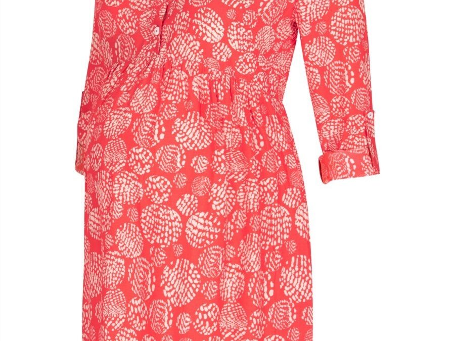 Robe chemise grossesse et allaitement imprimé rouge et sable-4587