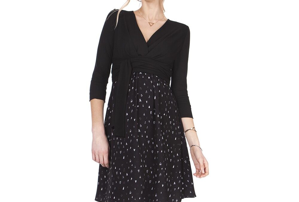 Robe grossesse et allaitement cache cœur noir imprimés cœurs-0