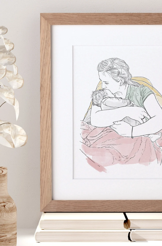 Illustration portrait aquarelle cadeau maman