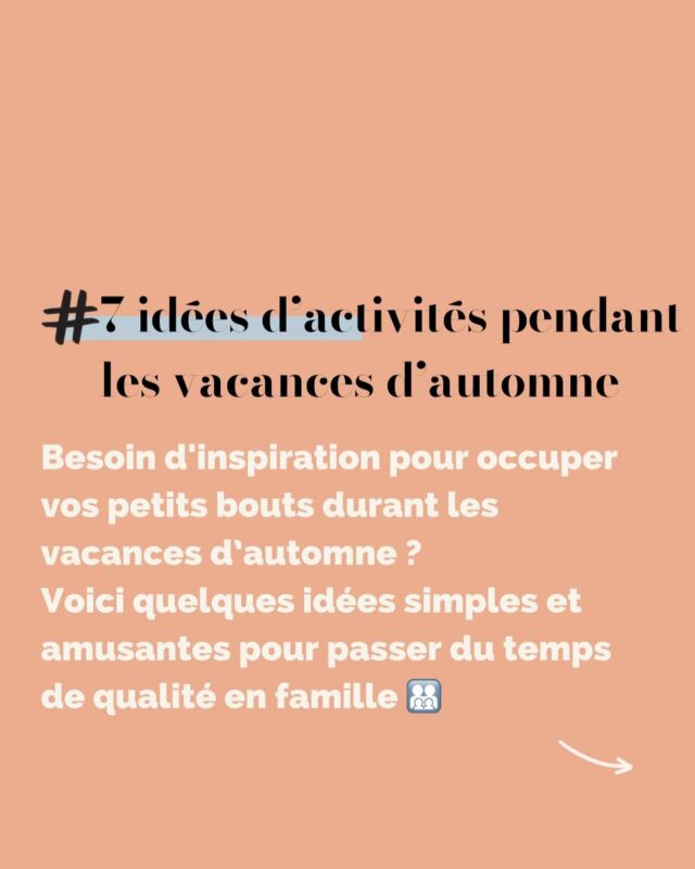 Besoin d’idées pour occuper vos petits pendant les vacances d’automne ? 

Voici quelques idées créatives et amusantes à faire en intérieur comme en extérieur, pour profiter pleinement de cette belle saison en famille 🍁

Et vous, qu’avez vous prévu ? 

 #VacancesDAutomne #ActivitésEnfants #FamilleCréative #TempsEnFamille #Parentalite